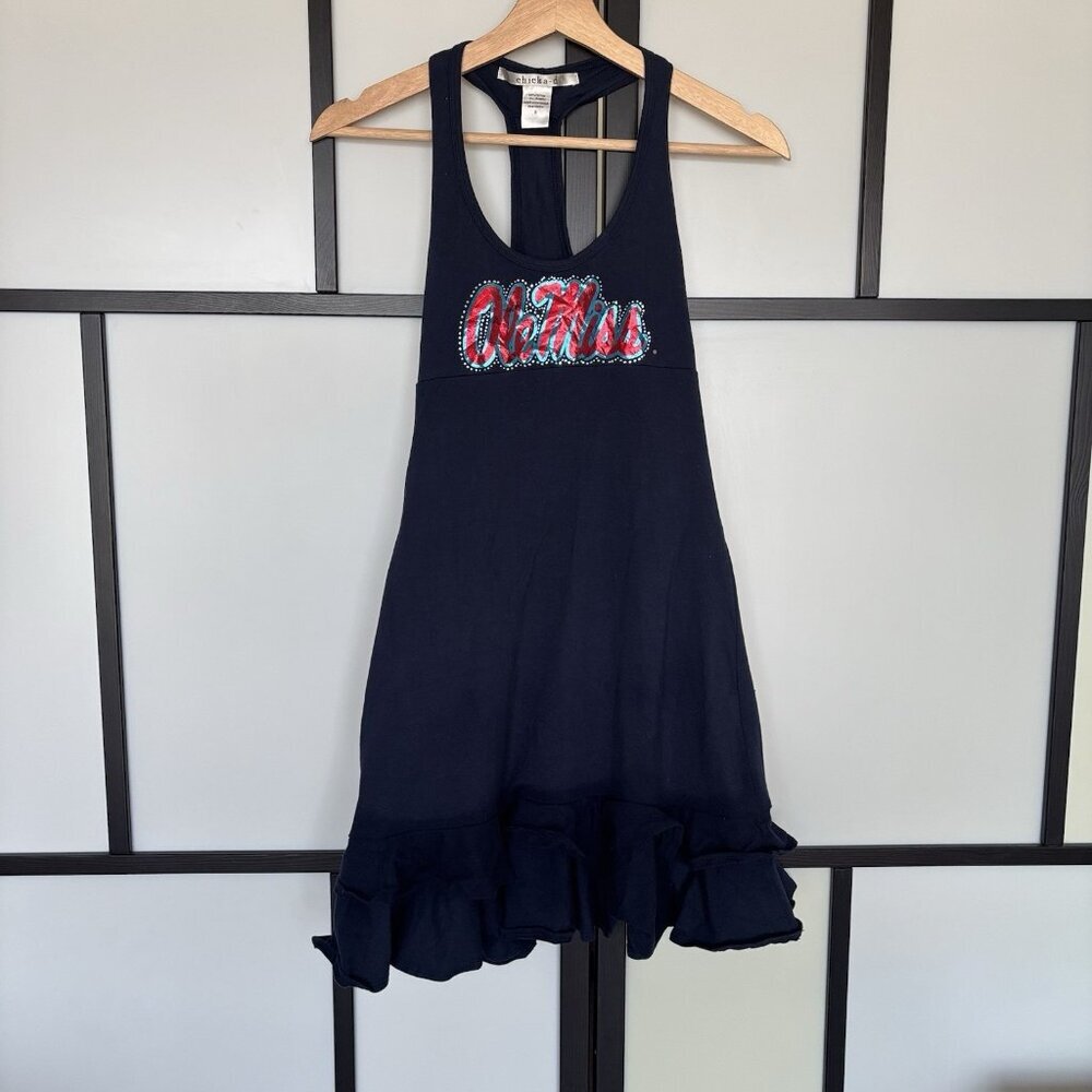 Vintage Womens Tennis Dress w Ruffle Hem OLE MISS Blue Size Small Preppy Sporty